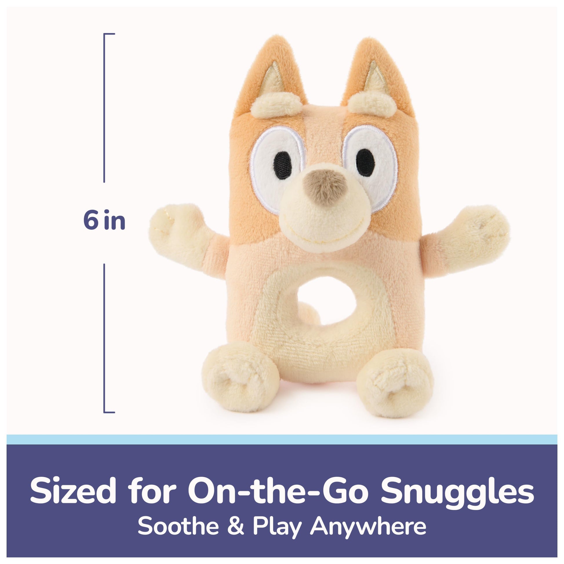 GUND Bluey Official Bingo 6-Inch Plush Ring Rattle Sensory Toy