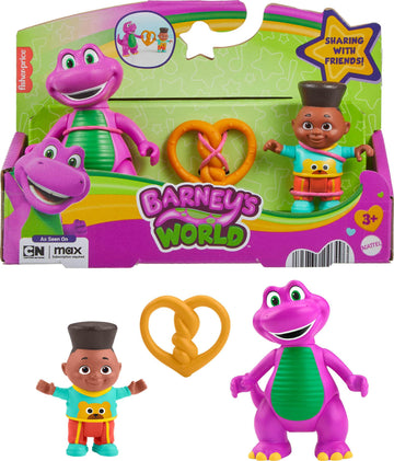 Fisher-Price Barney’s World Preschool Toy Barney’s Friend David & Barney 3-Piece Figure Set for Pretend Play Kids Ages 3+ Years