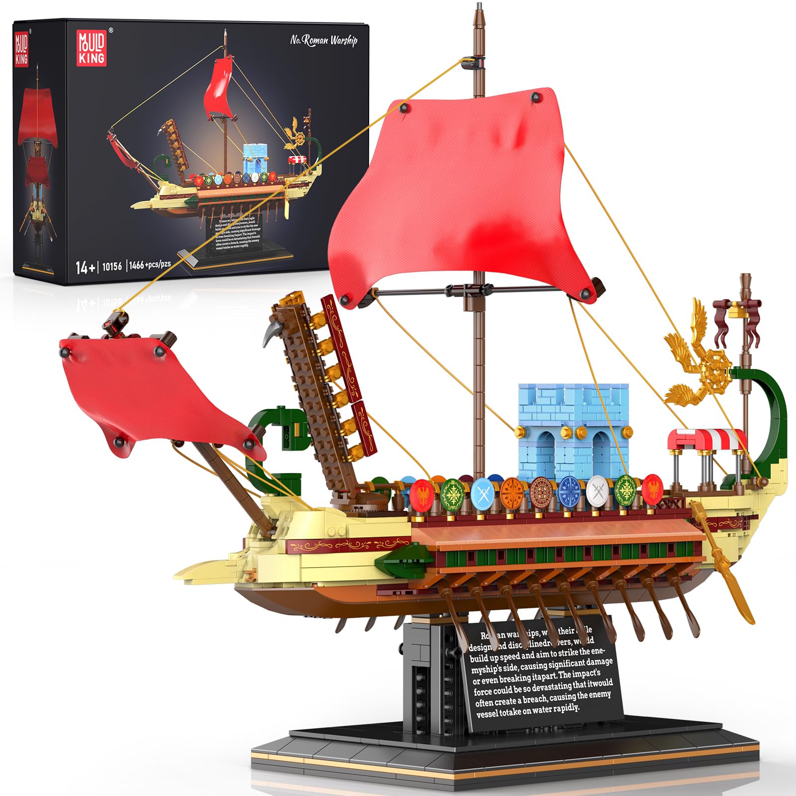 Mould King Ship Model Building Sets, Collectible Display Vintage Ship Toys for Adults, 10156 Classic Creative Ancient Roman Warship Model, Christmas
