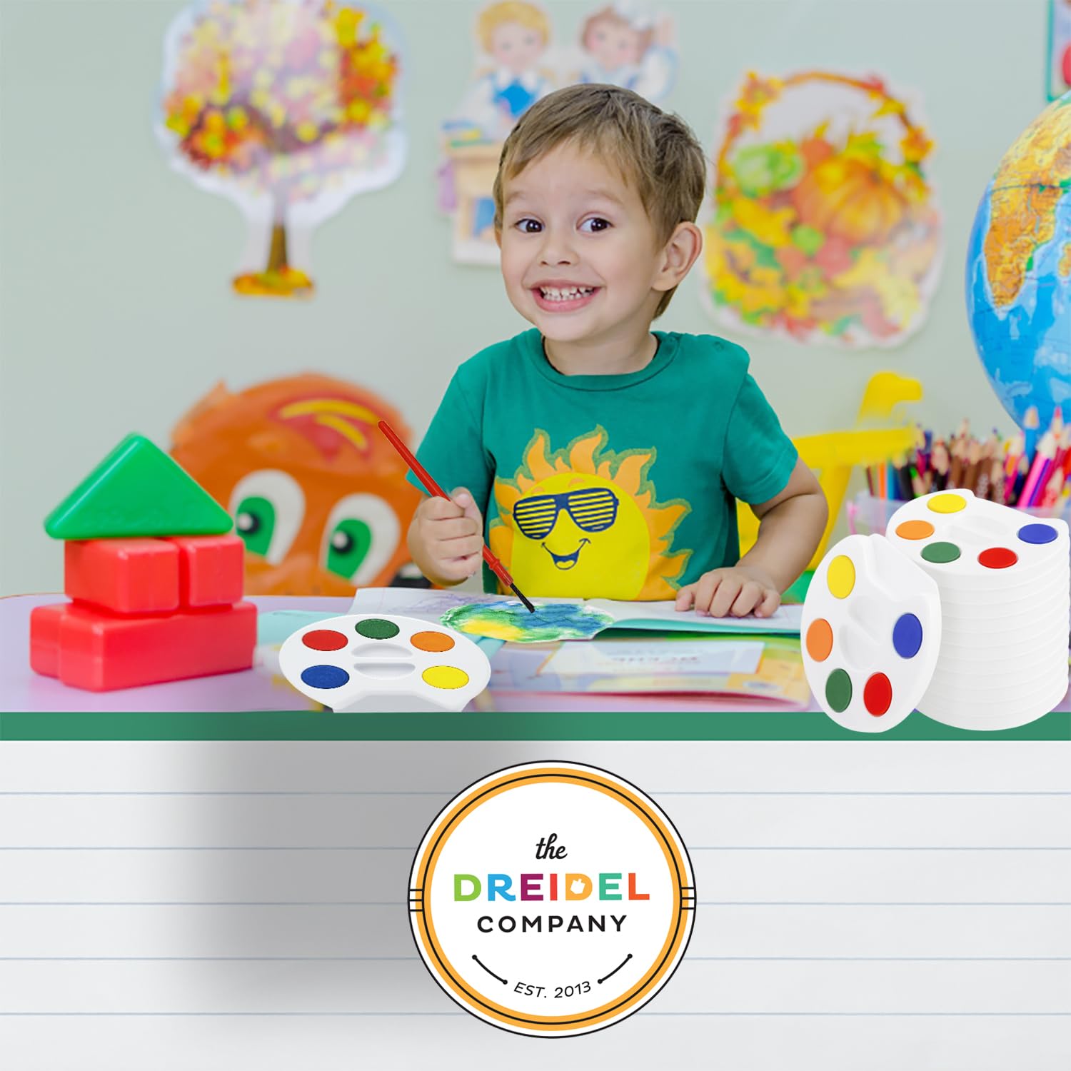 The Dreidel Company 12-Pack Mini Watercolor Paint Set For Kids and Toddlers, 5 Color Tray with Paint Brush Included, Birthday Party, Events