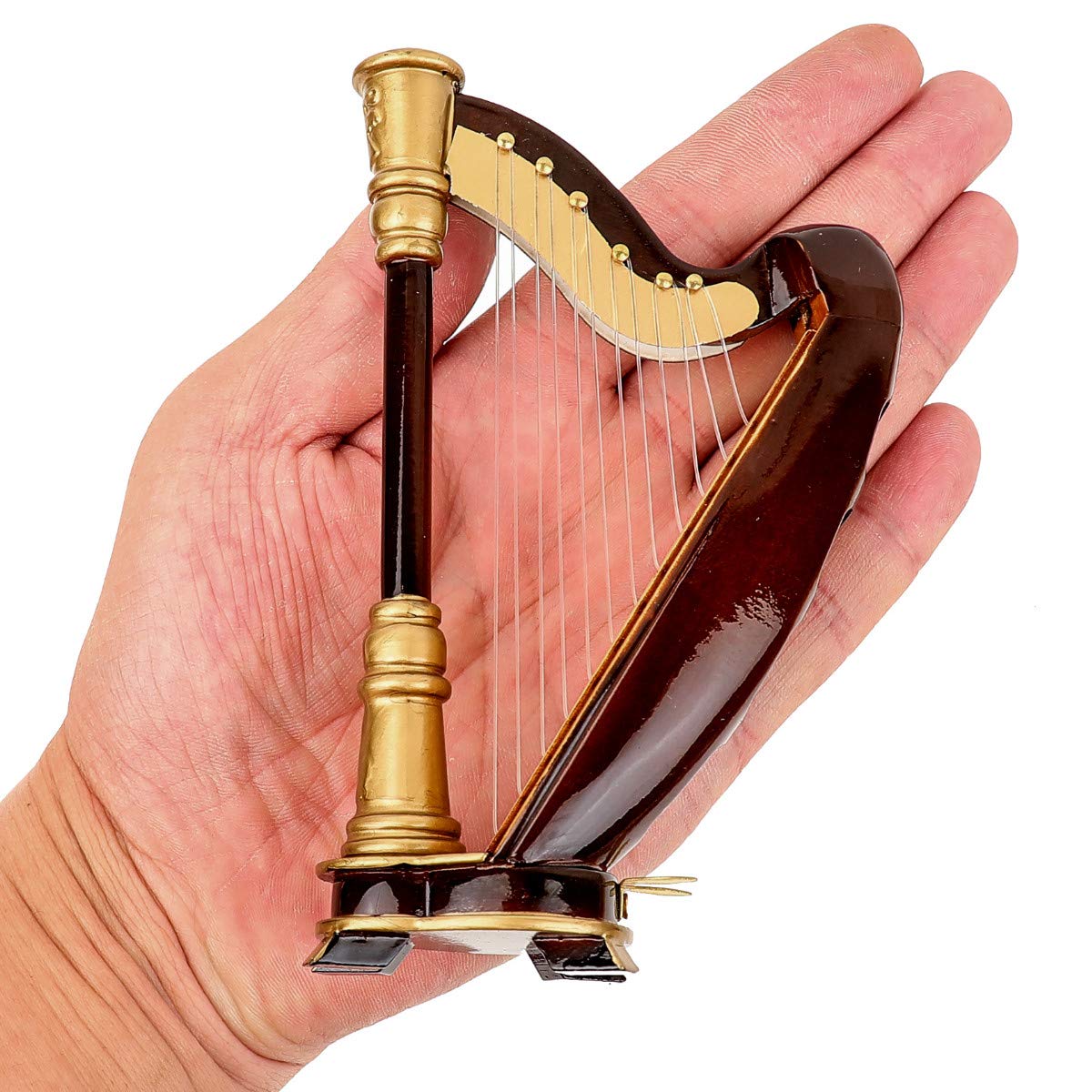 Dselvgvu Wooden Miniature Harp with Case Mini Musical Instrument Harp Replica Collectible Figurines Dollhouse Accessories Model Home Decoration