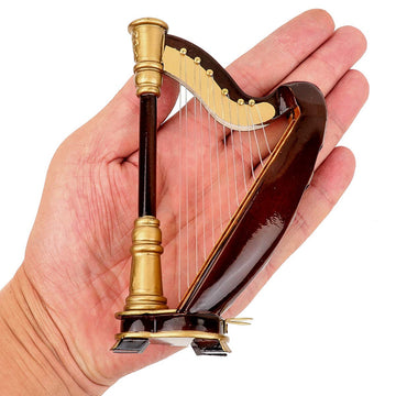 Dselvgvu Wooden Miniature Harp with Case Mini Musical Instrument Harp Replica Collectible Figurines Dollhouse Accessories Model Home Decoration
