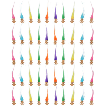 50 Pcs Long-haired Lucky Mini Troll Dolls, Assorted Hair Colors, 0.78" Bodies, 2" Hair. Cake Toppers, Action Figures, School Project, Arts and Crafts