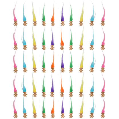 50 Pcs Long-haired Lucky Mini Troll Dolls, Assorted Hair Colors, 0.78" Bodies, 2" Hair. Cake Toppers, Action Figures, School Project, Arts and Crafts