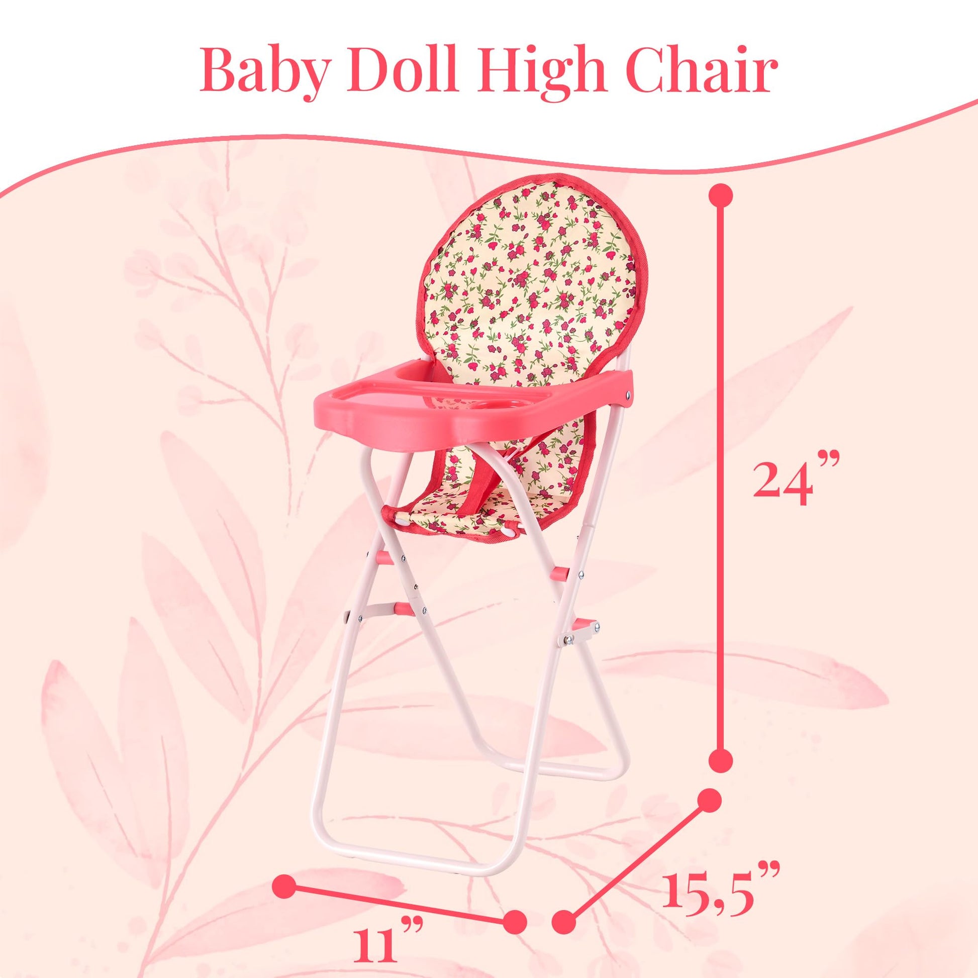 Foldable Baby Doll High Chair, Baby Doll Accessories, Dolls & Accessories Highchair Stuff for 18 Inch Doll, Doll High Chair Toy Set for Toddlers 3
