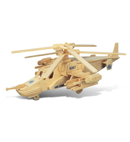 Puzzled 3D Puzzle Black Shark Helicopter Wood Craft Construction Model Kit, Educational DIY Wooden Toy Assemble Model Unfinished Crafting Hobby Army
