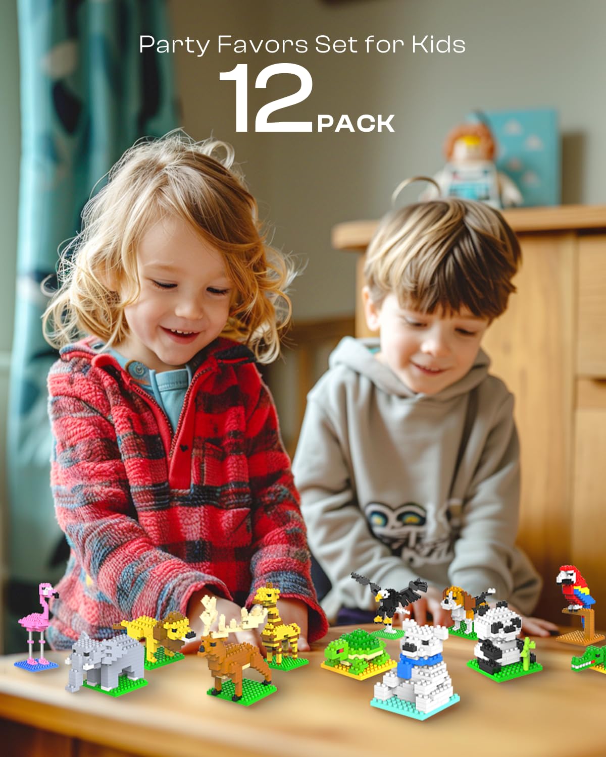 Kimiangel Party Favors for Kids, 12 Pack Mini Animals Building Blocks Sets for Goodie Bags, Prize Box Toys for Kids, Fillers, Prizes, Christmas