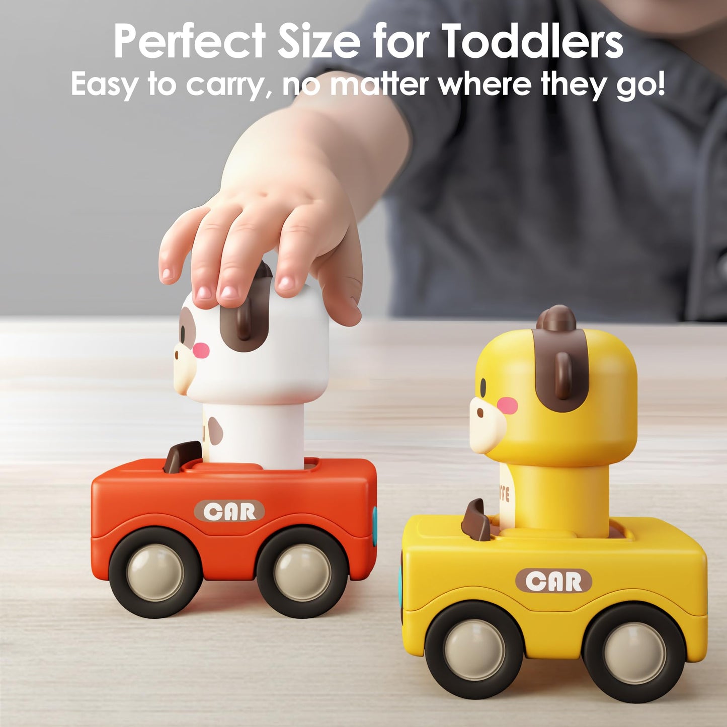 iPlay, iLearn Press to Go Car Toys for Toddlers 1-3, Baby Animal Racing Cars, Infant Play Vehicle Set, Baby Push Go Friction Car Toys for 6-9-12-18