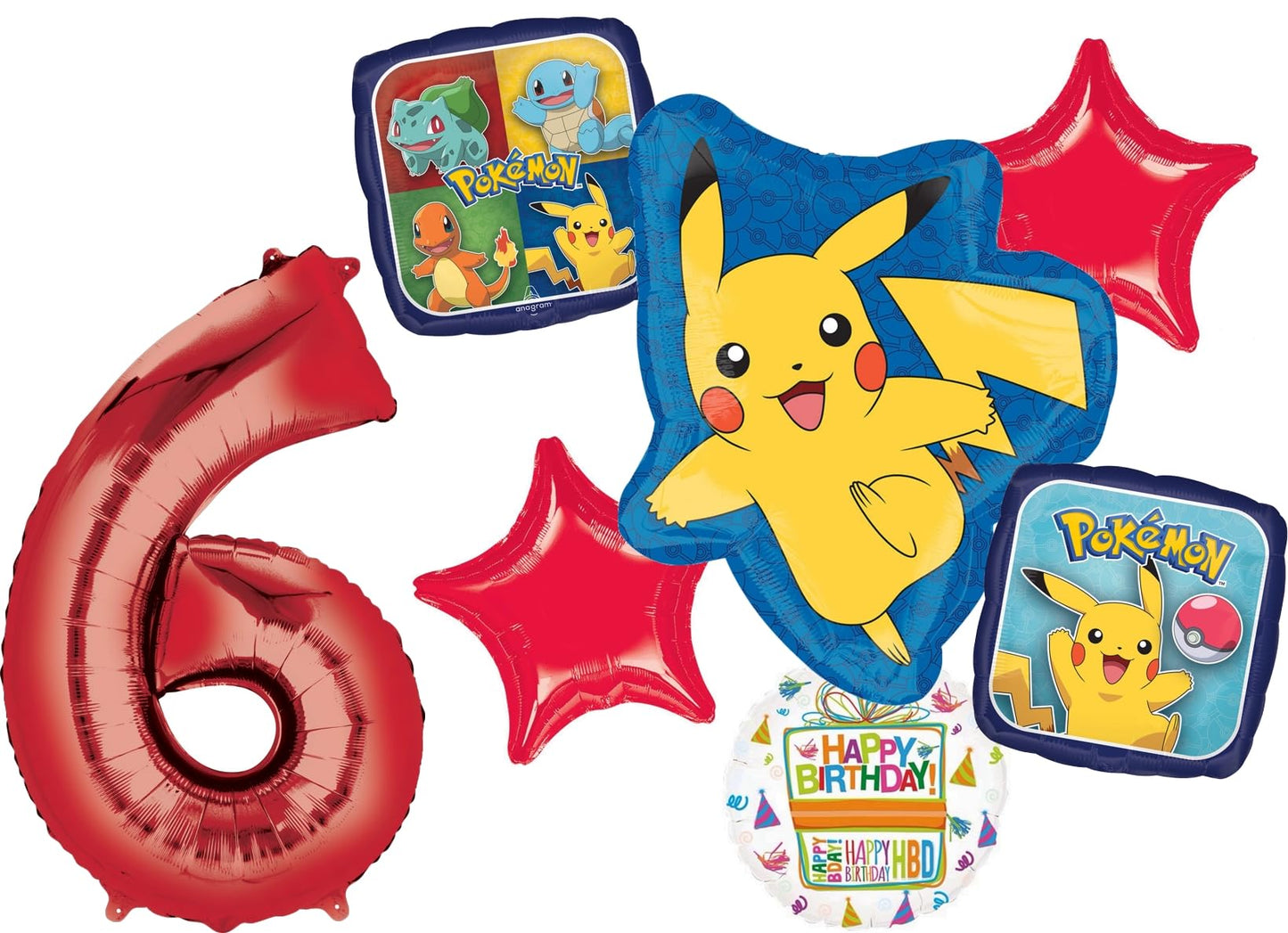 Pikachu 6th Birthday Party Supplies 7pc Foil Balloons Bouquet Decorations
