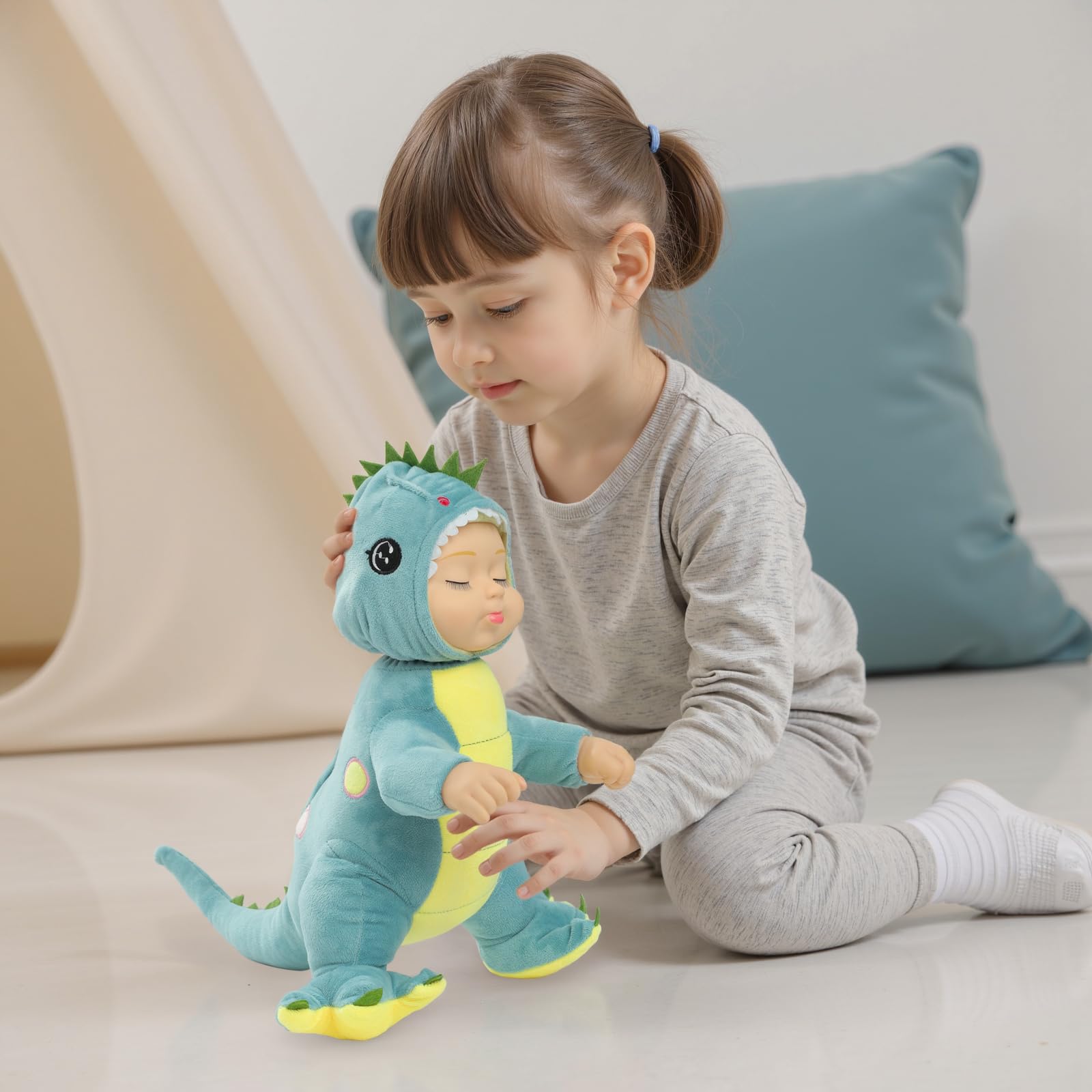 YOYOExment Dinosaur Toys,14 inch Plush Baby Doll,Interactive Singing Lifelike Newborn Doll,Soft Plush Dinosaur Toy Removable hat,Plush Animal Toys