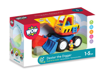 WOW Toys Dexter The Digger - Friction Powered Excavator Truck with Driver Figure & Moving Scoop | No Batteries, Durable Toddler Construction Toy