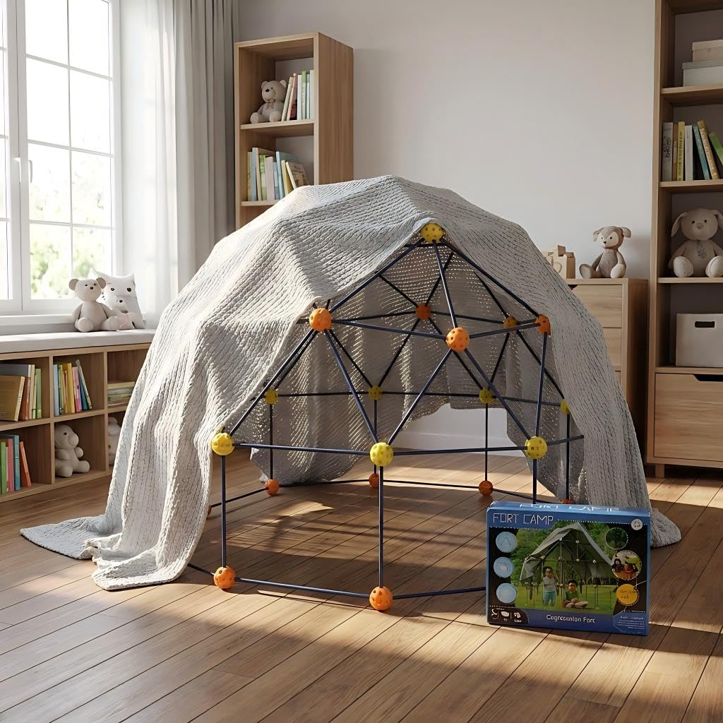 EZMind Fort Building Kit, 158 Pieces Construction STEM Toy Set, Indoor Outdoor Building Blocks with 55 Rods and 48 Balls, Kids DIY Play Fort Ages 3-12