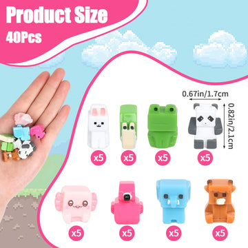 Qiuruoo 40 Mini Pixel Resin Animal, Resin Animal Figurines, Suitable for Cake Decoration, Gardens, Dollhouses, Miniature Moss Landscapes, Aquarium