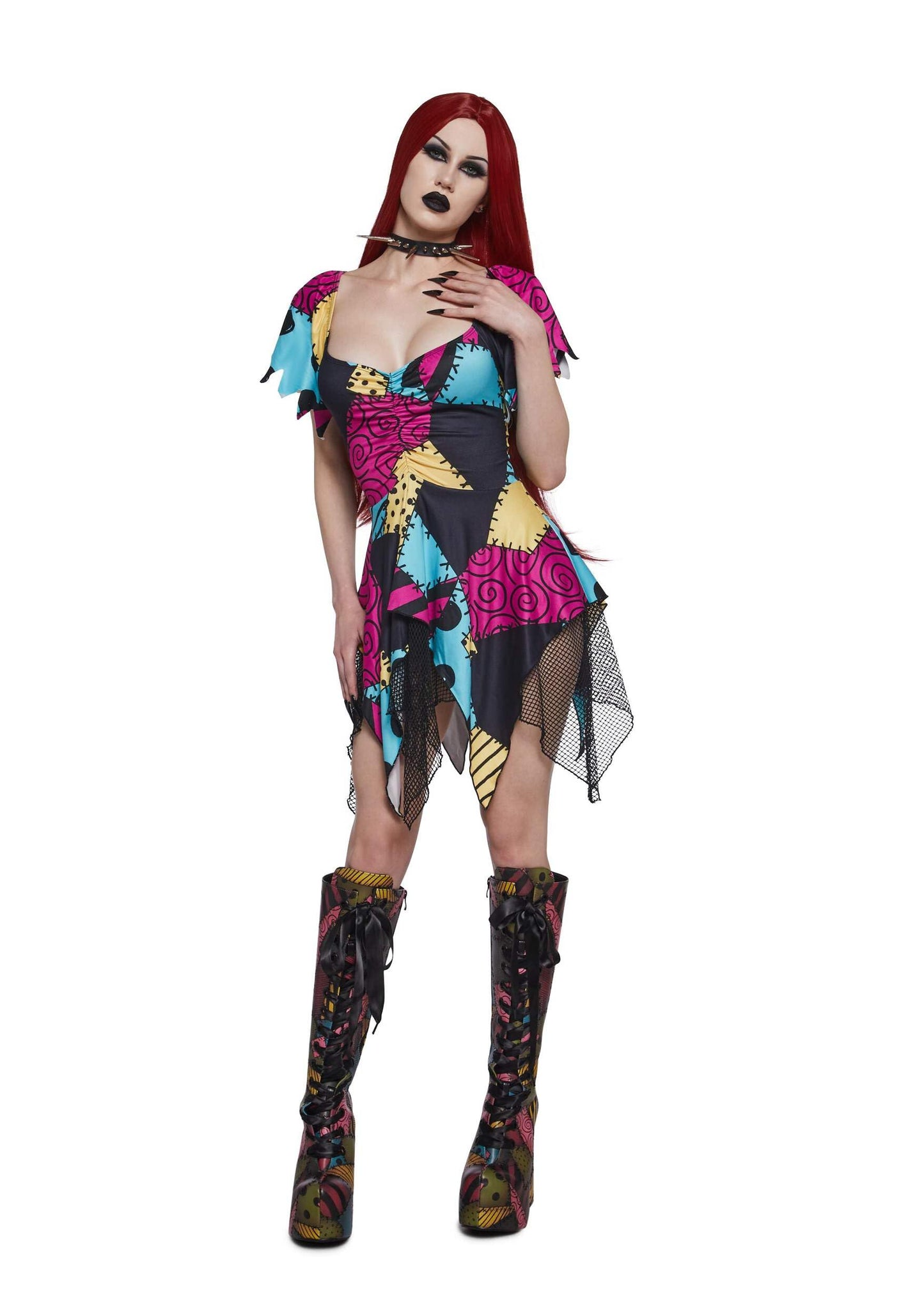 Dolls Kill Nightmare Sally Rag Doll Costume Dress - Halloween Colorblock Dress by Trickz N' Treatz, X-Small