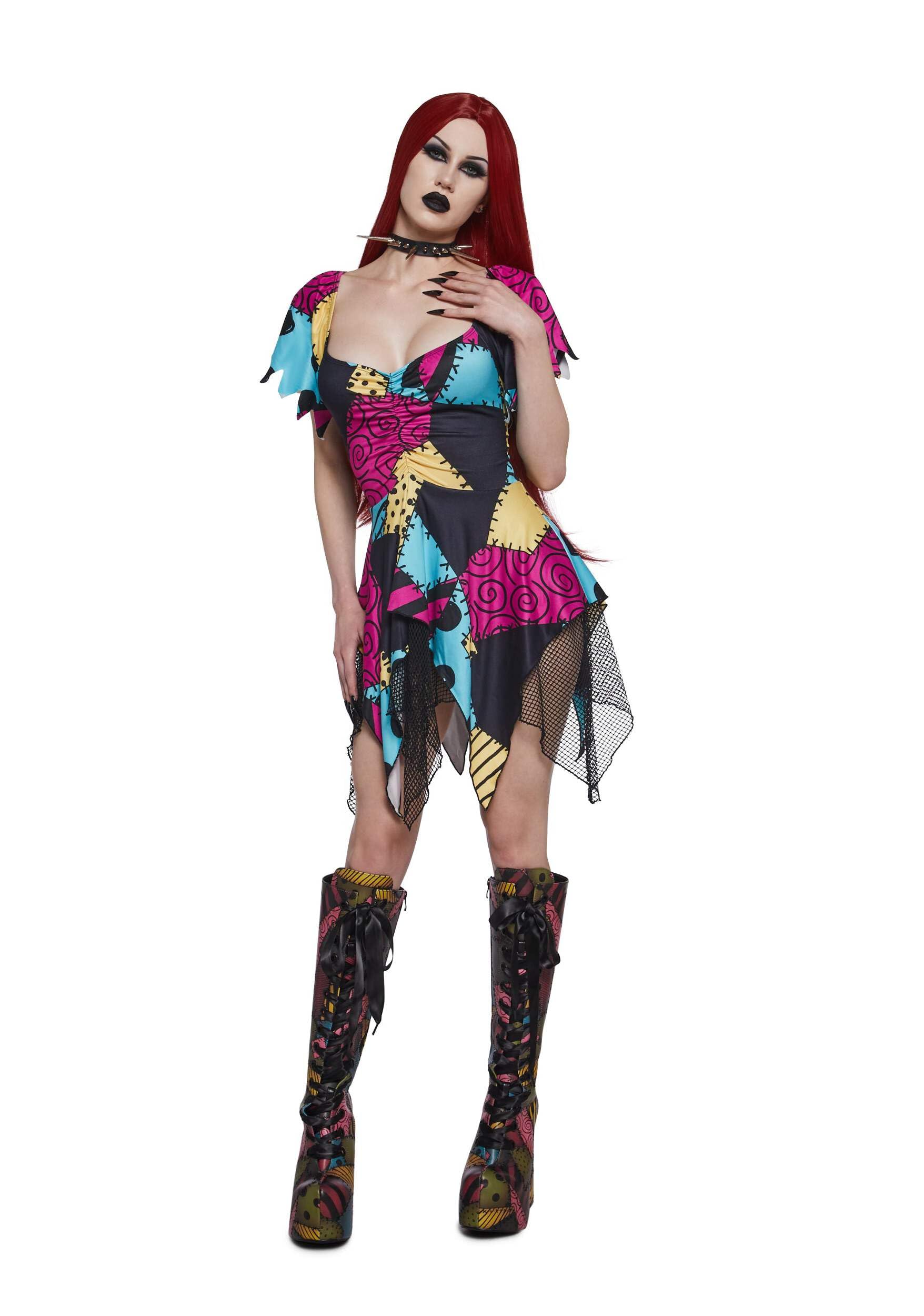 Dolls Kill Nightmare Sally Rag Doll Costume Dress - Halloween Colorblock Dress by Trickz N' Treatz, X-Small