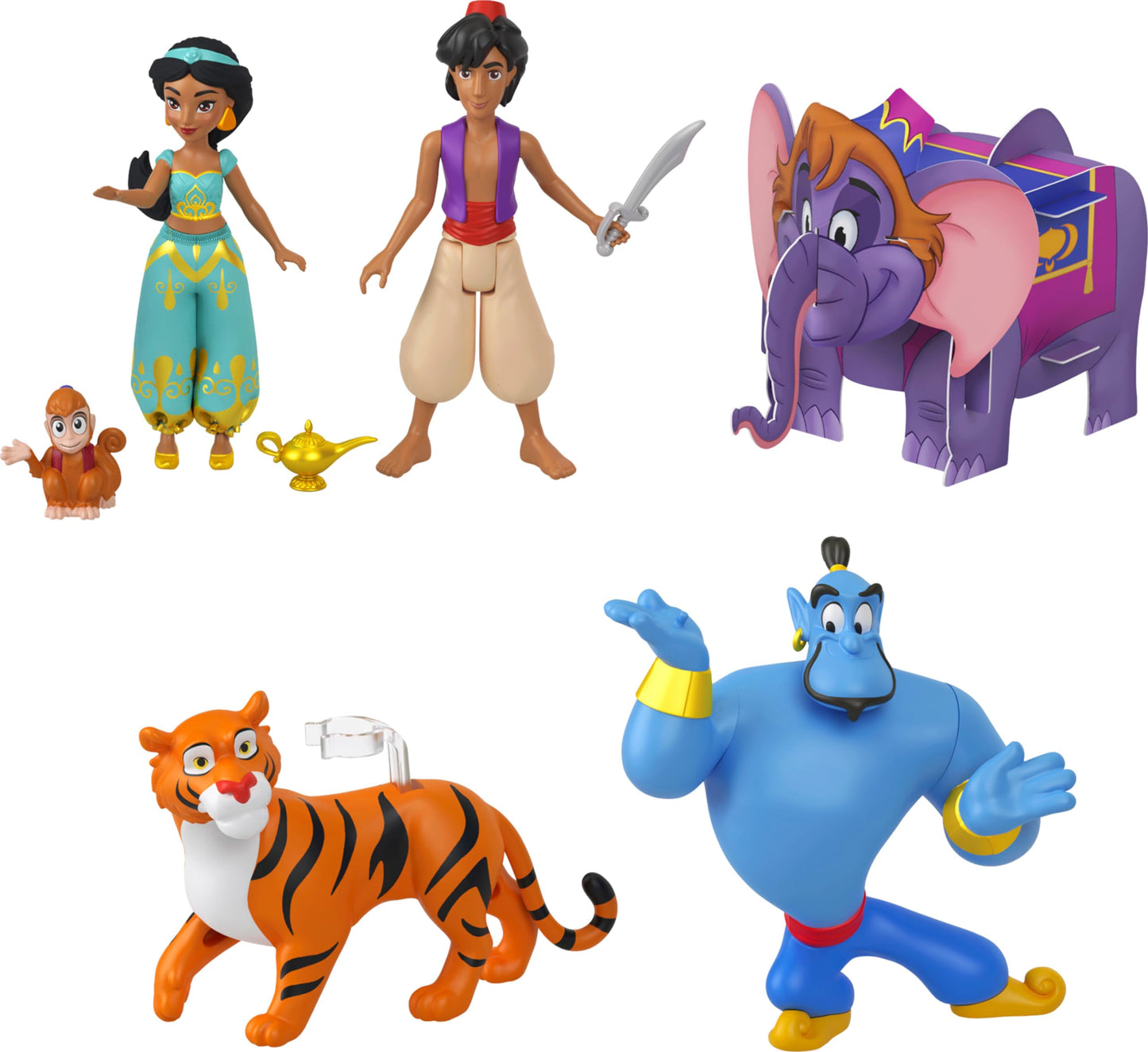 Mattel Disney Princess Toys, Jasmine Classic Storybook Set with 6 Characters Including Jasmine, Aladdin & Genie Small Dolls, Inspired by Disney's