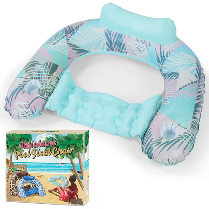 Keriday Inflatable Pool Float Chair - Floating Pool Chair Lounge Floats for Swimming Pool Water Chair Pool Lounger with Cup Holder Pool Toy Party