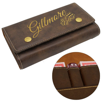 The Wedding Party Store Custom Personalized Playing Card and Dice Gift Box Set - 2 Decks and 5 Dice Inside Case Holder (Rawhide with Gold)