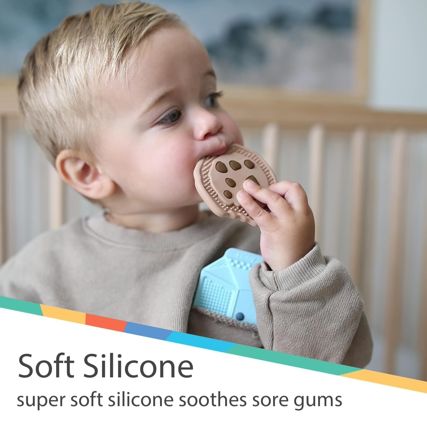 Nuby Chocolate Chip Cookie and Milk Baby Teether for Teething Comfort - Silicone Teether for Babies - Soothes Sore Gums - 3+ Months