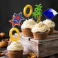 Tentaquil 48pcs Blue Hedgehog Theme Cupcake Toppers - Video Game Party Decorations Kids Birthday Cake Picks Cartoon Style Party Supplies
