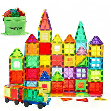 Dopyye Magnetic Building Tiles for Kids, 100 PCS Magnetic Blocks with Storage Bag, Magnet Tiles STEM Educational Stacking Toys Gift for Toddler Ages 3