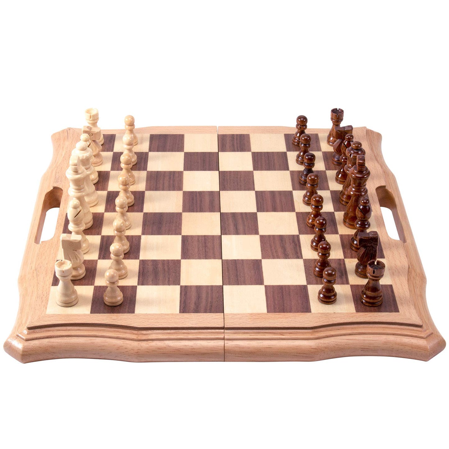 AMEROUS 15.6 inches Magnetic Wooden Chess Set, Handheld Style Chess Board Game Sets with Game Pieces Storage Slots - 2 Extra Queens - Gift Package