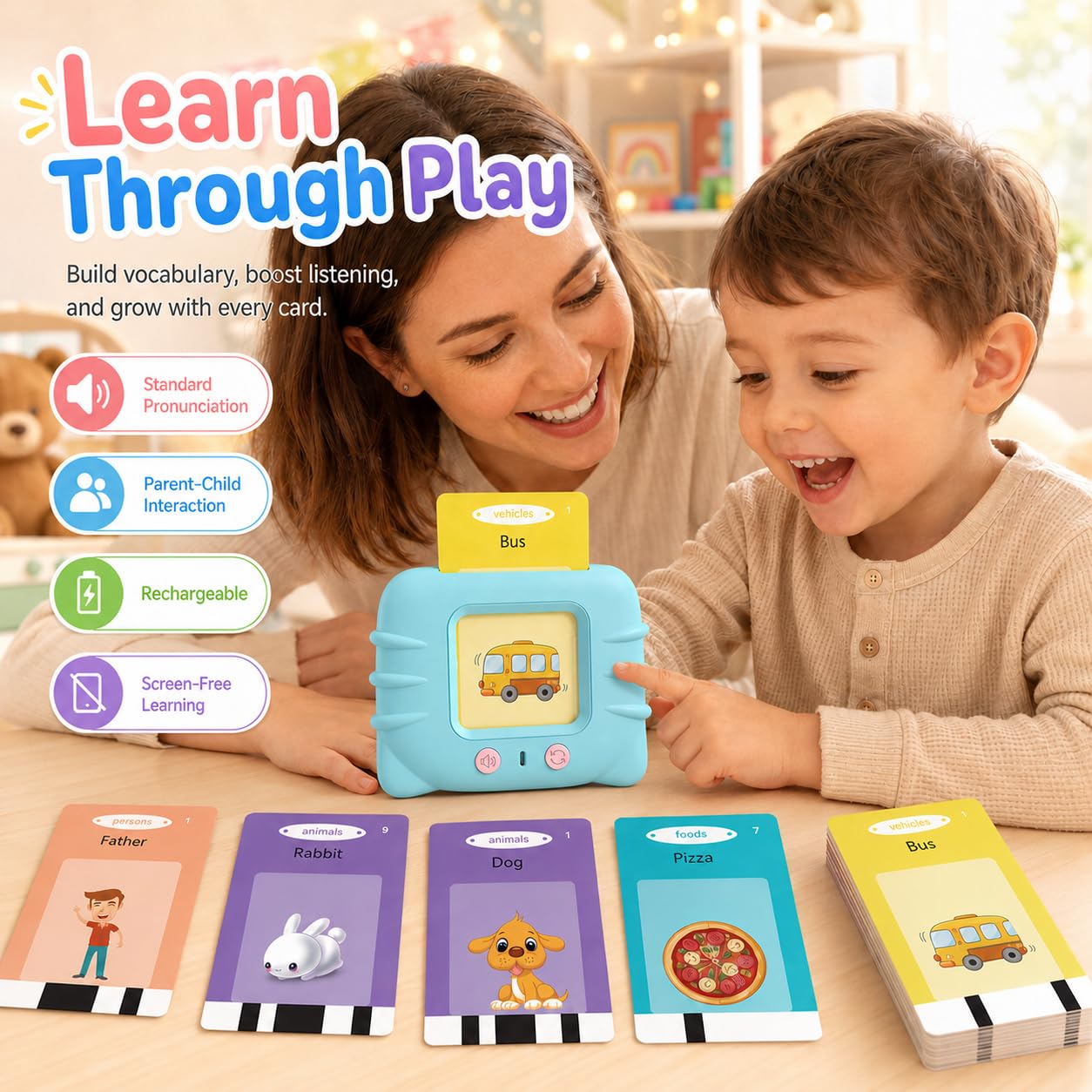 Talking Flash Cards for Toddlers 1 2 3 4 5 Year Olds, 224 Sight Words Montessori Language Learning Toys, Pocket Speech Therapy & Autism Sensory Toy