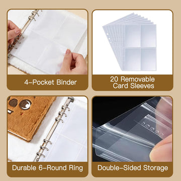 Cute Plush Kpop Photocard Binder, 4-Pocket Photo Card Album with 20 Double-Sided Sleeves, 160 Pockets, Soft Bear Cover 6-Ring Card Holder Book for