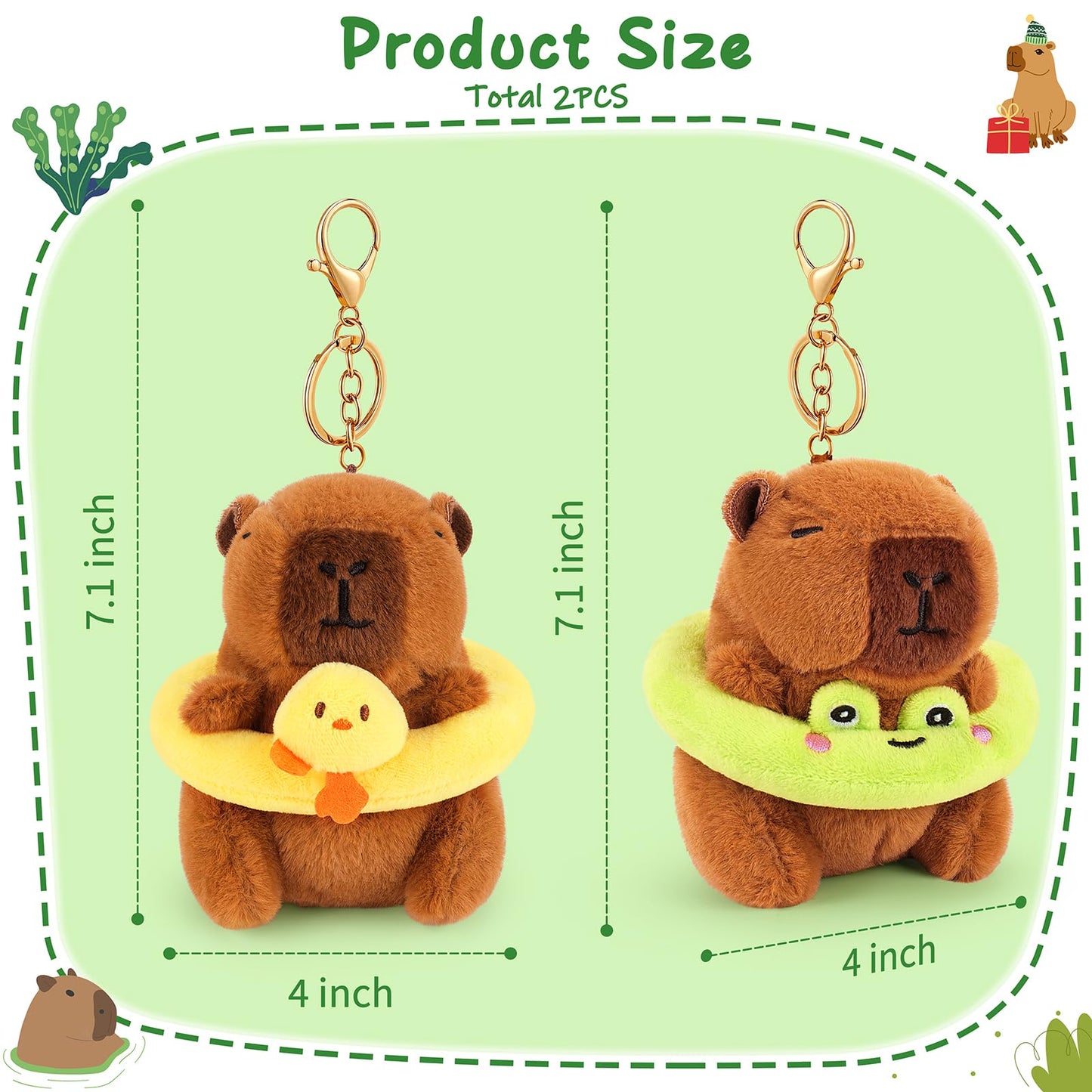 Achwishap 2PCS Capybara Plush Keychain,Cute Keychain Capybara Stuffed Animal,Soft Capybara Plush Toys Key Chain,Kawaii Plushies Stuffed Toys