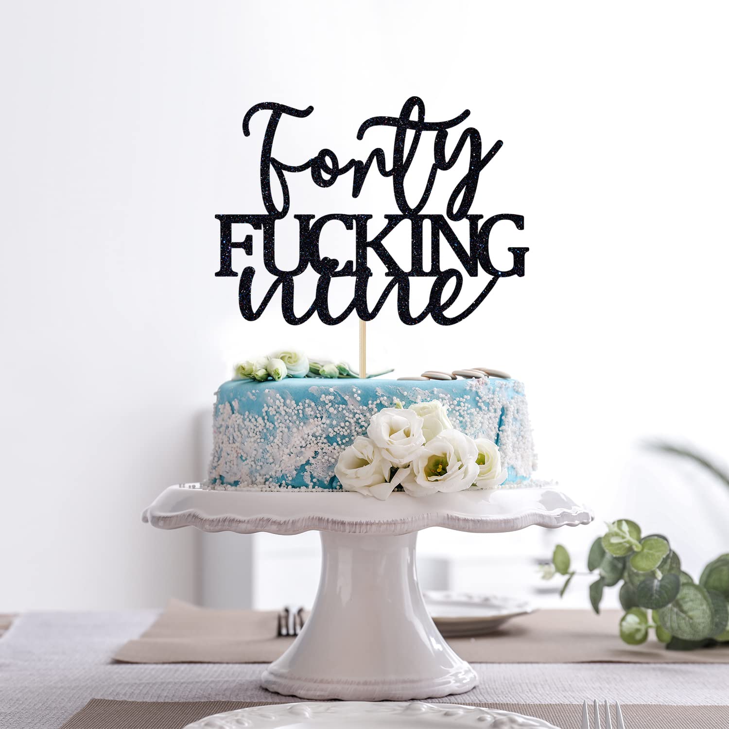 Unoggsor Forty Fucking Nine Cake Topper - Happy 49th Birthday Cake Decor - Cheers to 49 Years Birthday Party Decorations Supplies, Black Glitter