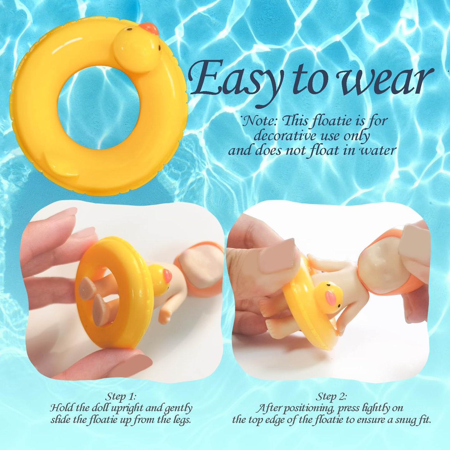 Kaitiaki 2PCS Mini Duck Floaties for Sonny Angel, Cute Yellow Duck Resin Swim Rings Accessories Fits 3 Inch Dolls, Decorative Display Props Clothes