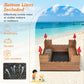 HONEY JOY Kids Sandbox, Cedar Bottomless Sand Pit for Backyard, 4 Red Flags & Bottom Liner, Side Bench & 2 Boxes, Wooden Sand Boxes for Kids Outdoor
