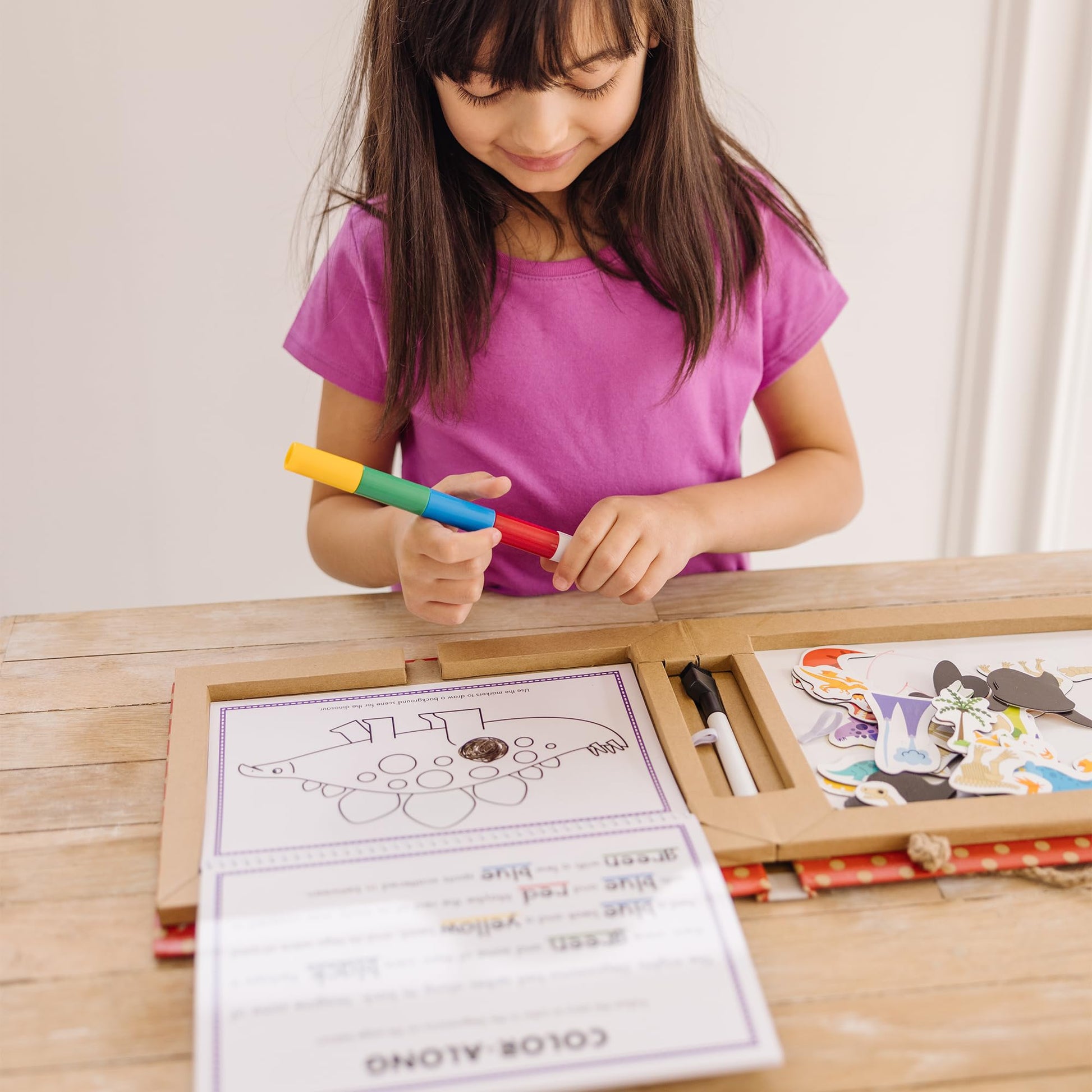Melissa & Doug Play Draw Create Dinosaurs, Reusable Magnet & Drawing Kit