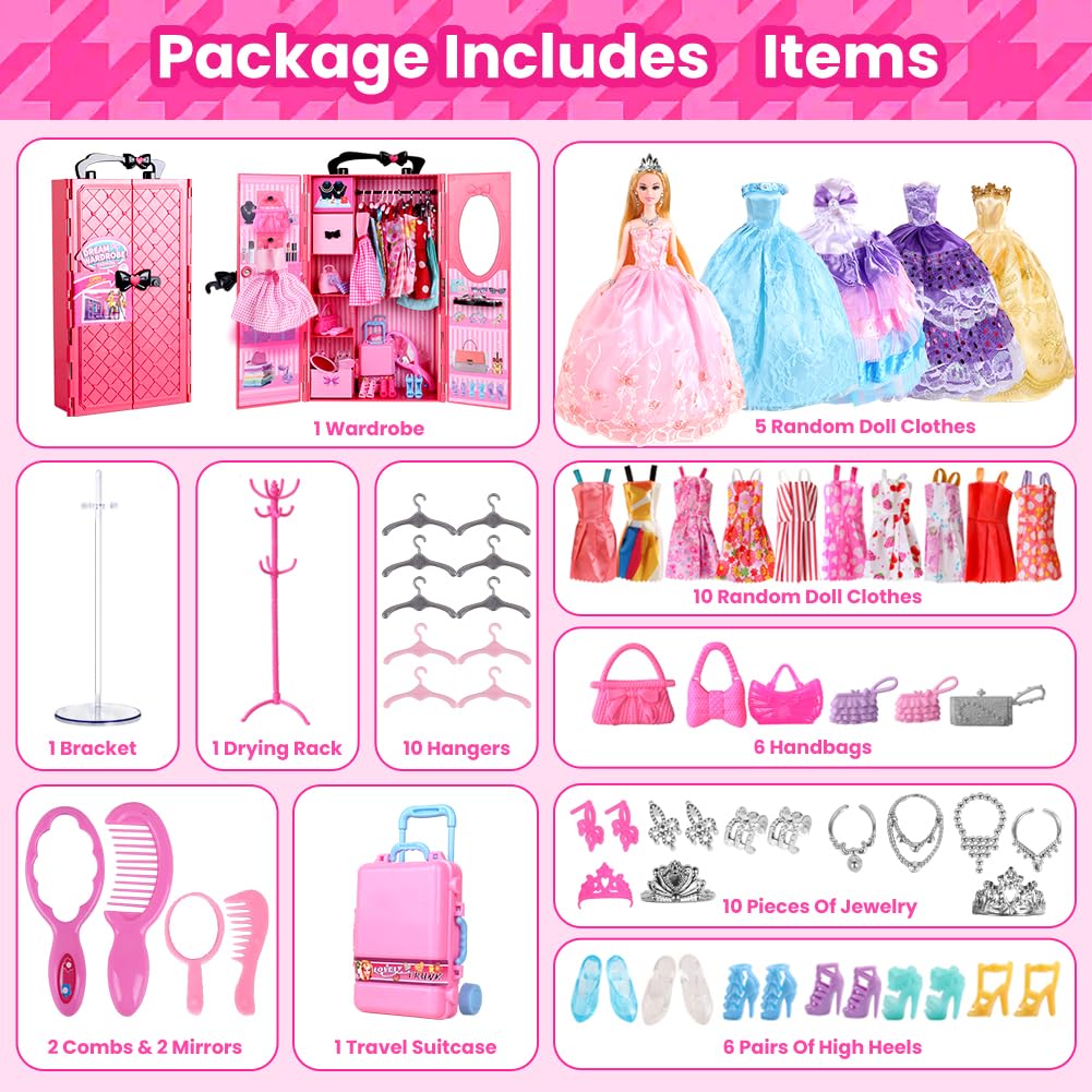 UCanaan Girl Doll and Closet Set with Doll Clothes and Accessories Items Including Fashion Dolls, Dressand Many Other Accessories (Refer Picture