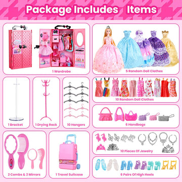 UCanaan Girl Doll and Closet Set with Doll Clothes and Accessories Items Including Fashion Dolls, Dressand Many Other Accessories (Refer Picture