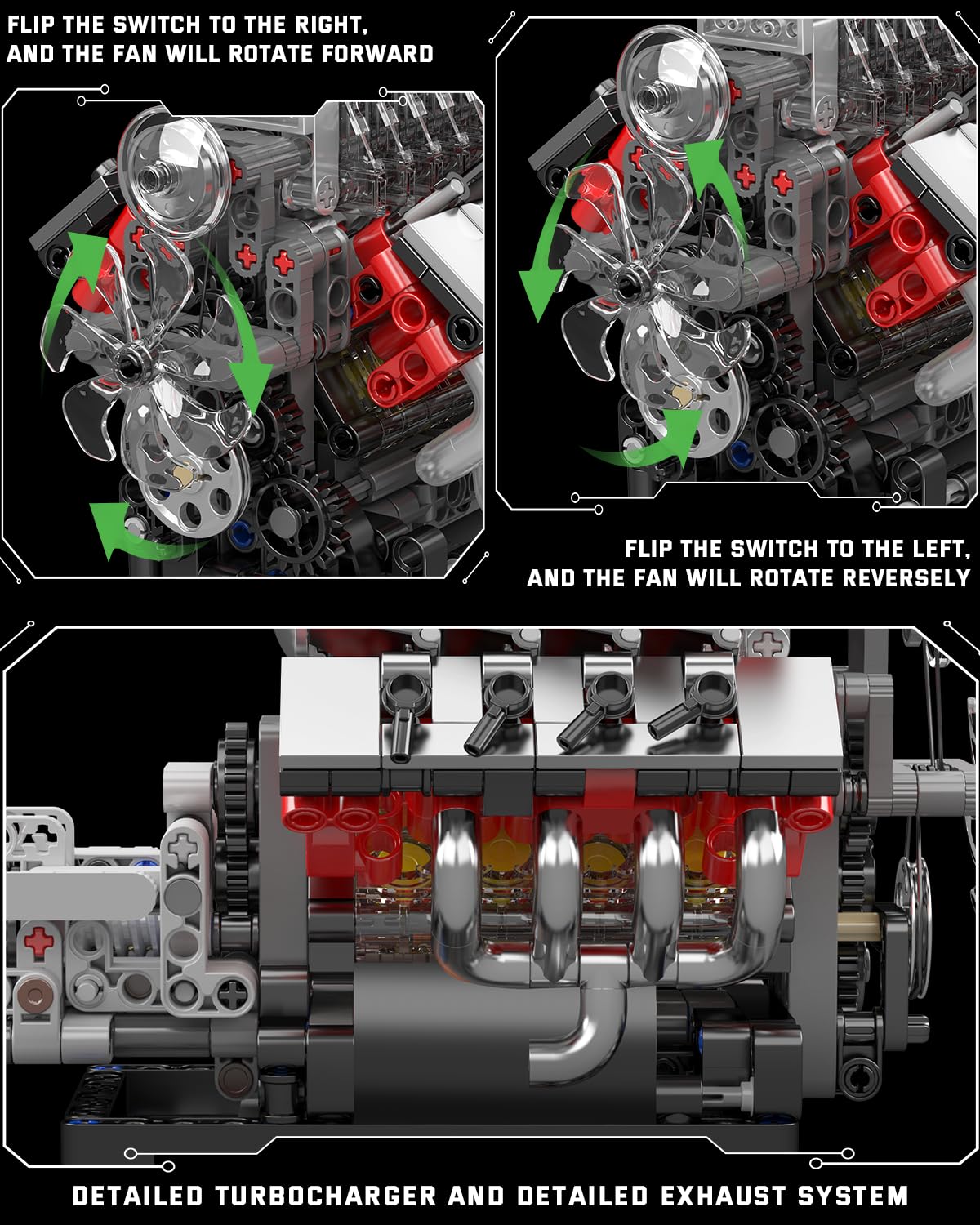 Mould King 10225 V8 Engine Model kit That Runs- Build Your Own STEM V8 Model Engine with Transmission, 8-Cylinder Car Engine kit Building Engineering