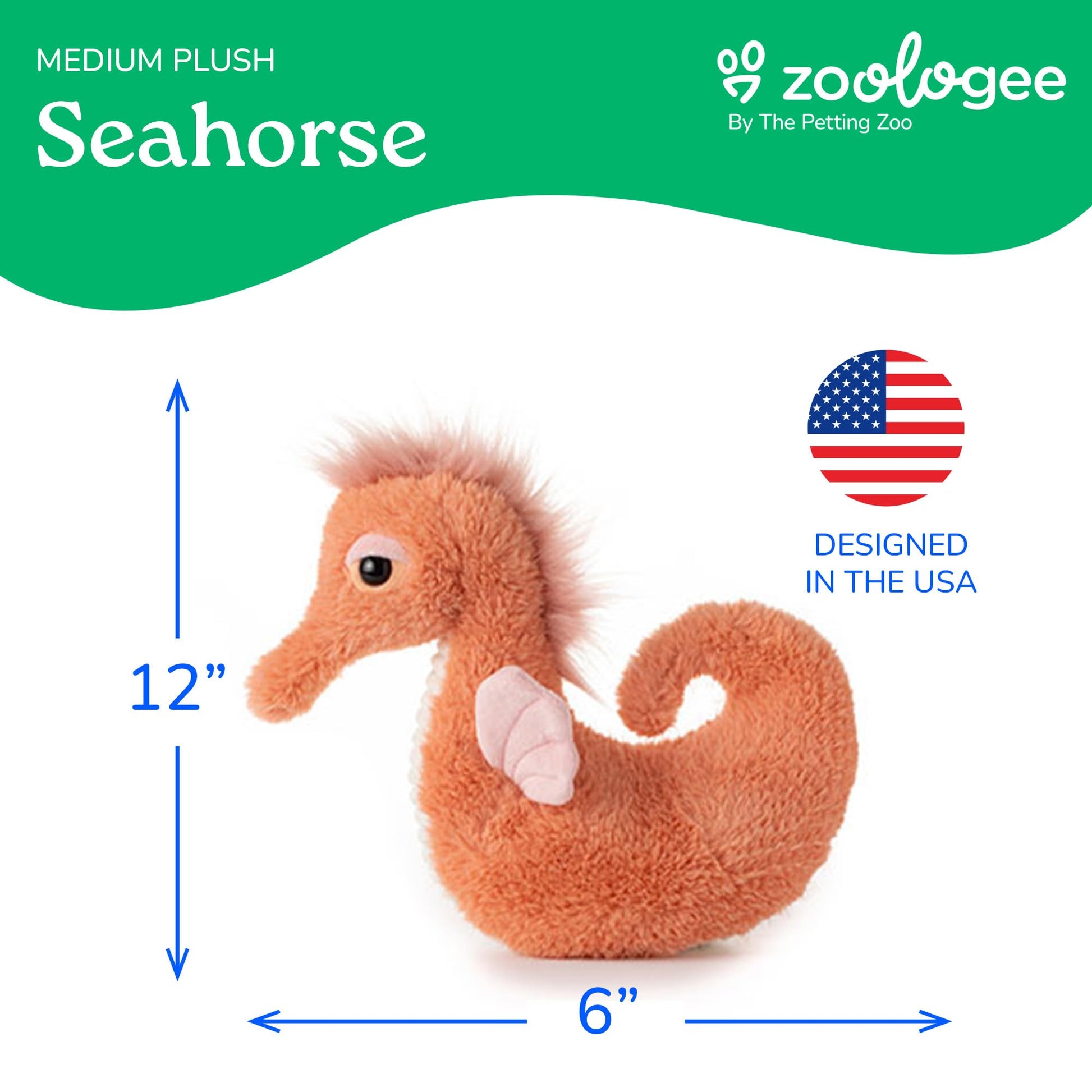 The Petting Zoo Seahorse Stuffed Animal Plushie, Gifts for Kids, Fuzzlez Sealife Animals, Coral Seahorse Plush Toy 12 Inches