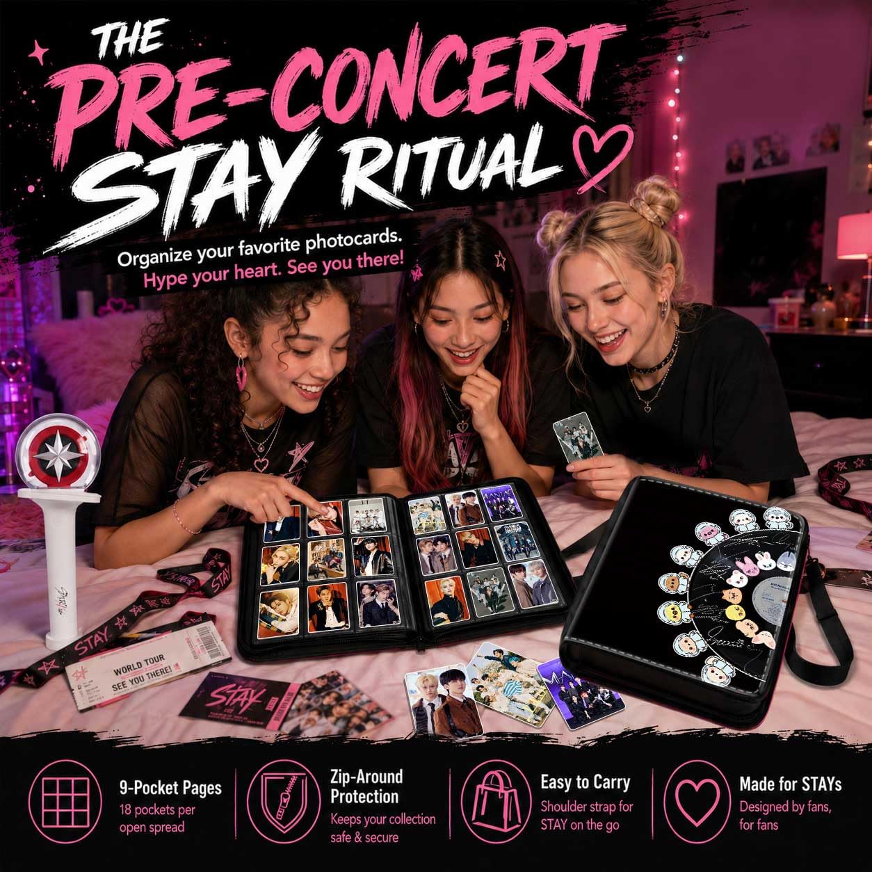 Stray Photocards Binder 1008 Pockets, Stray Fans Gifts & SKZOO Merch Collectors, 9-Pocket Portable Waterproof Display Kpop Photo Cards Collector Ablum