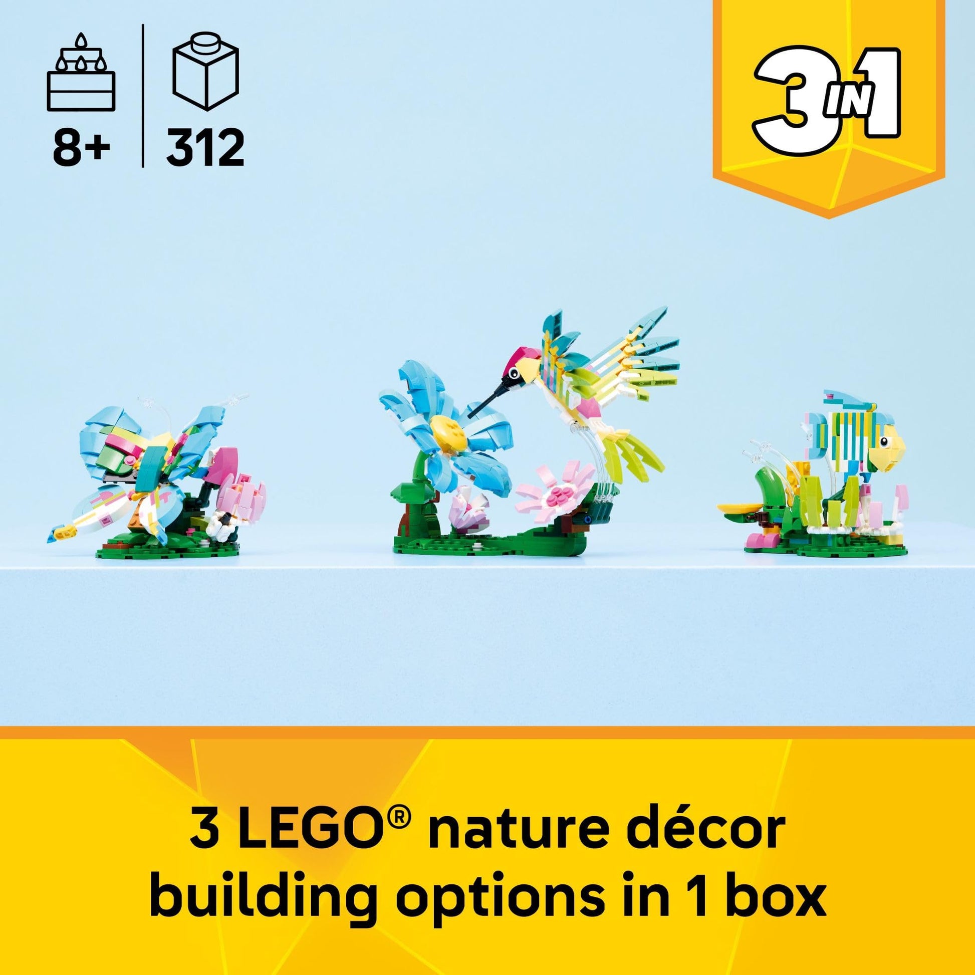 LEGO Creator 3 in1 Wild Animals: Colorful Hummingbird Building Toy for Girls, Boys, & Kids, Ages 8+ - Build a Bird, Butterfly, or Tropical Fish - Gift