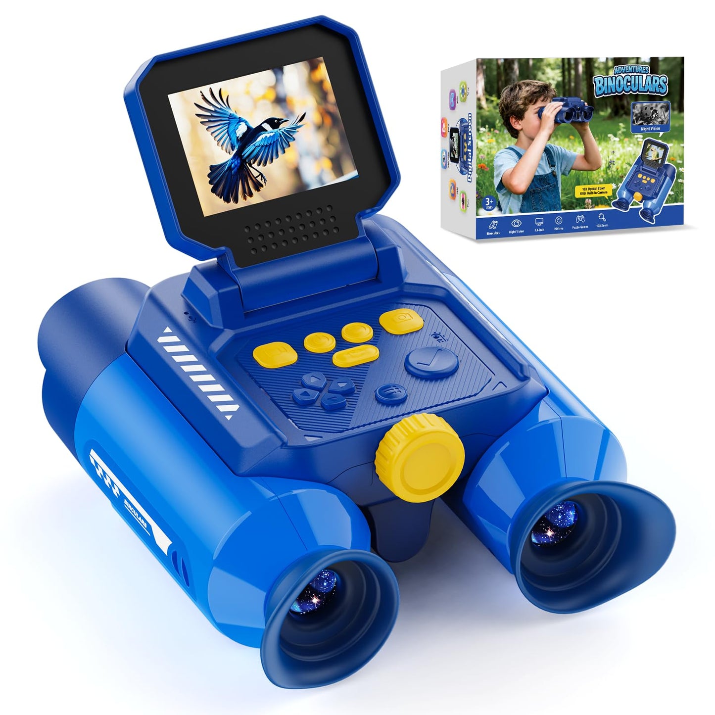 Kids Binoculars with Night Vision, STEM Outdoor Toy for Year Old 4-12 Boys Girls, 10X Optical Zoom 2.4" IPS Screen Digital Binoculars, Birthday Gift