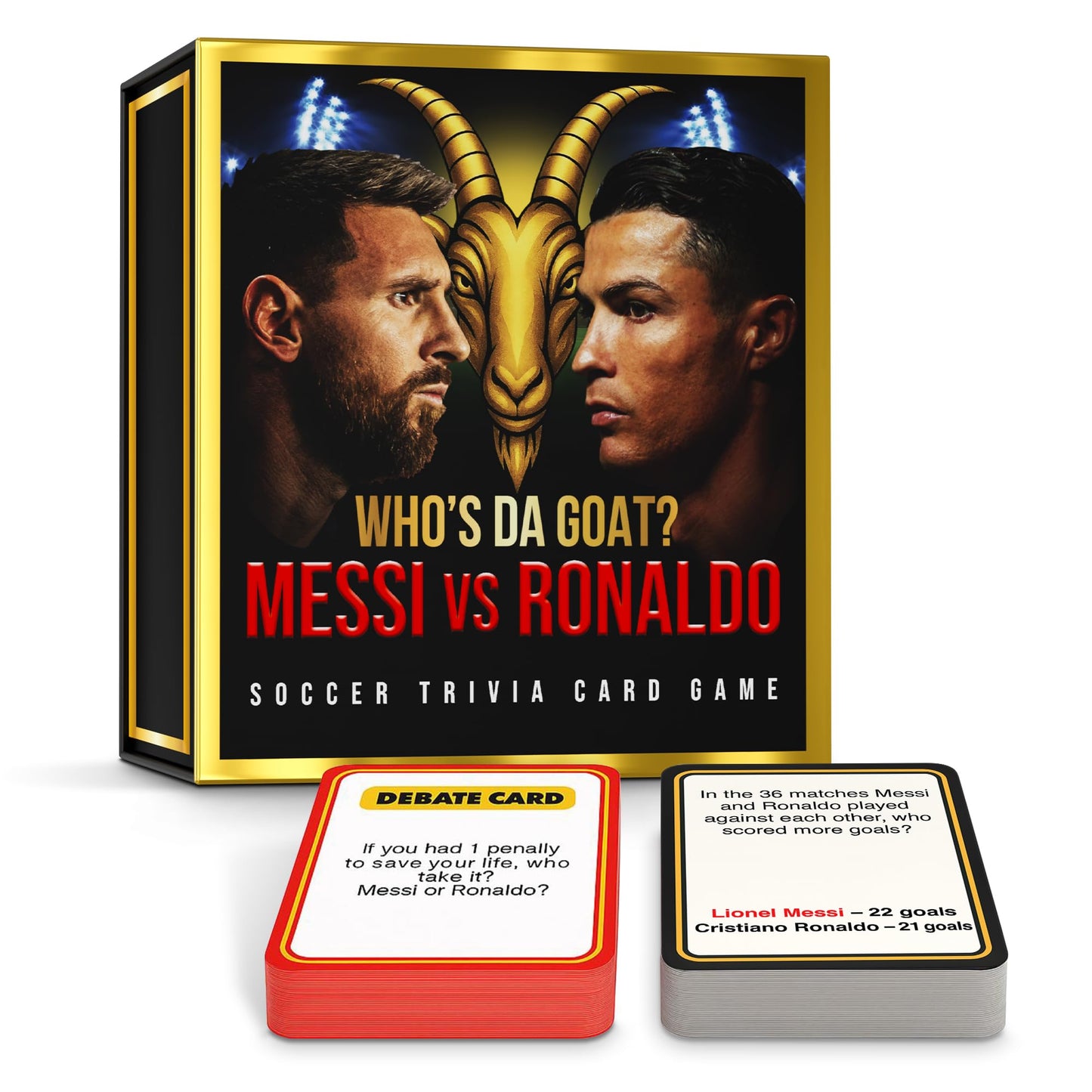 Messi vs Ronaldo Soccer Trivia Card Game - Soccer Cards 2025-2026 | Best Soccer Gift for Boys | Who's Da Goat?