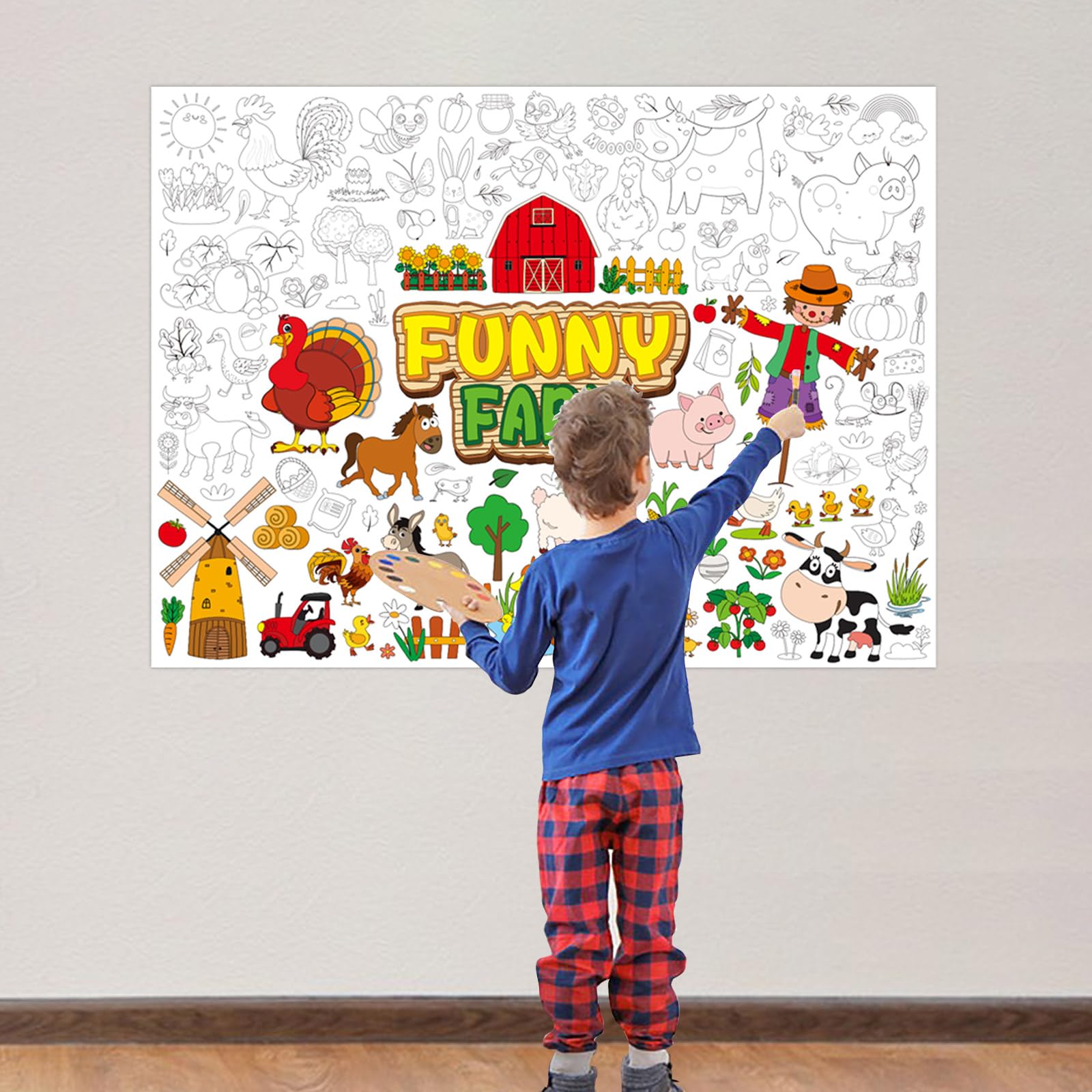 MoShining Farm Animals Giant Coloring Poster for Kids Crafts Activity Wall Doodle Art Coloring Paper Banner for Home School Classroom Party Supplies