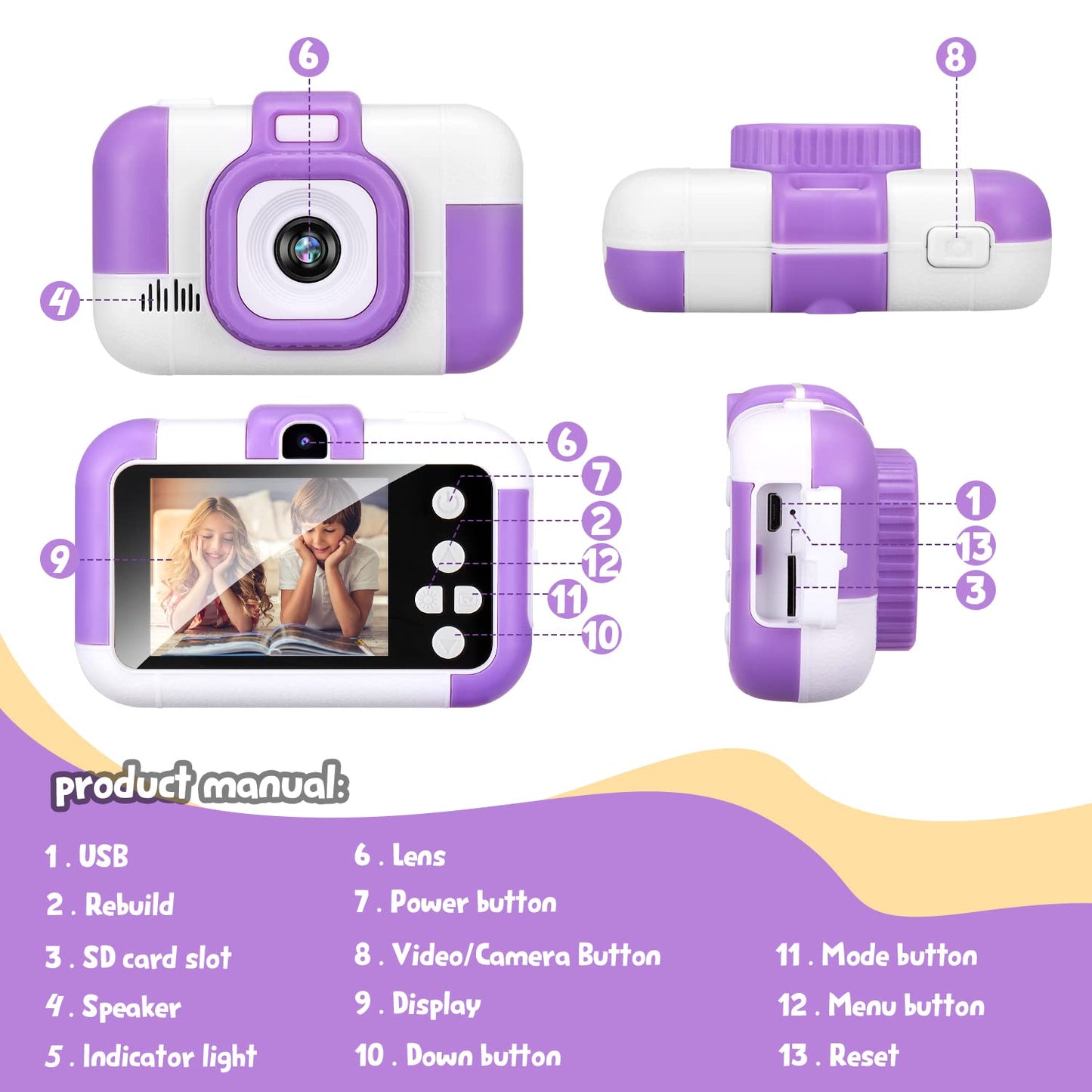 SUZIYO Children Camera, Birthday Electronic Toys for Kids, Upgrade Toddlers Selfie Digital Camcorder 1080P for Age 4-7 Years Old Boys Girls with 32G