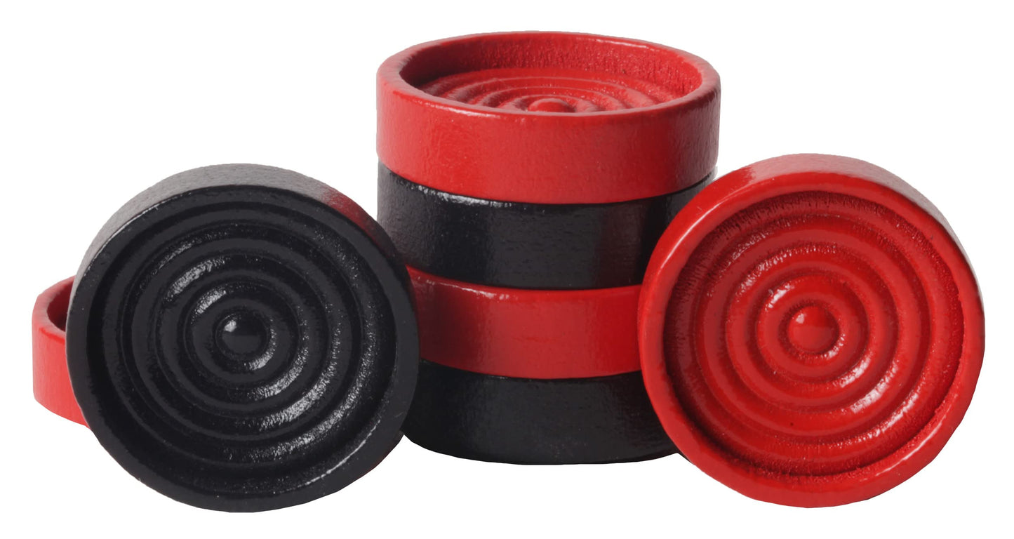 Fun+1 Toys! 26 Red and Black Checkers Pieces Only * 1.125 inch Wooden Checker Pieces for Checkers Board Game with Stackable Ridge in Drawstring