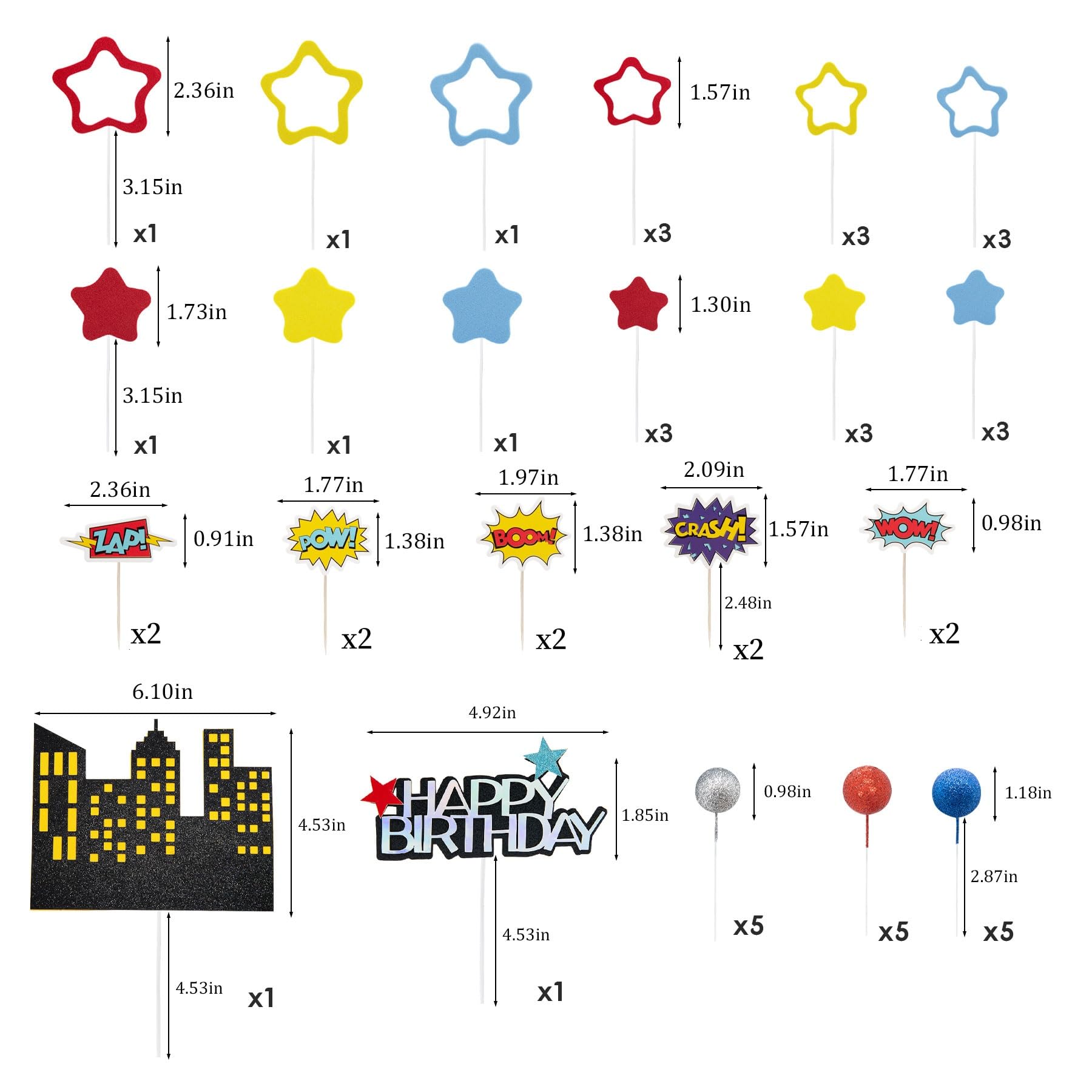 LAST HOE DOWN 51PCS Superhero Themed Birthday Decorations Superhero Birthday Cake Decorations