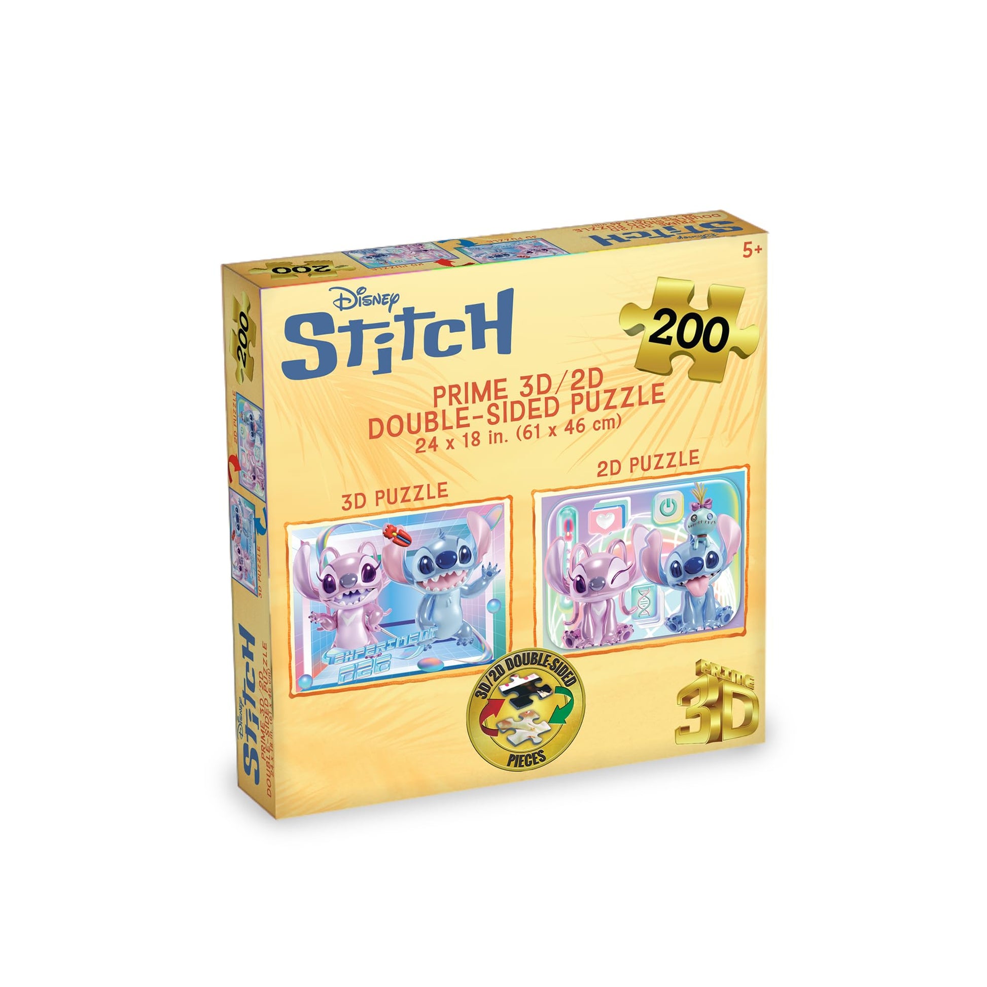 Prime 3D Stitch Double-Sided Puzzle - 200 Piece 3D/2D Lenticular Game for Kids & Families, 24"x18" Fun Activity with Motion, Official Disney Gift