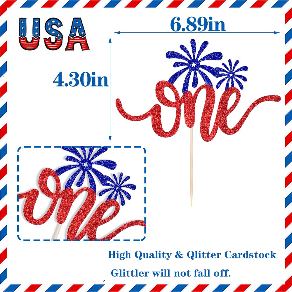 One Cake Topper Red & White & Blue Glitter- 4th of July 1st Birthday Decorations,4th of July Baby Shower Decor/American National Independence Day