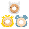 3-Pack Baby Teething Toys for 0-12 Months | Food-Grade Silicone & Natural Beech Wood Teether Set | Easy-to-Hold Animal Shapes for Soothing Chewing |