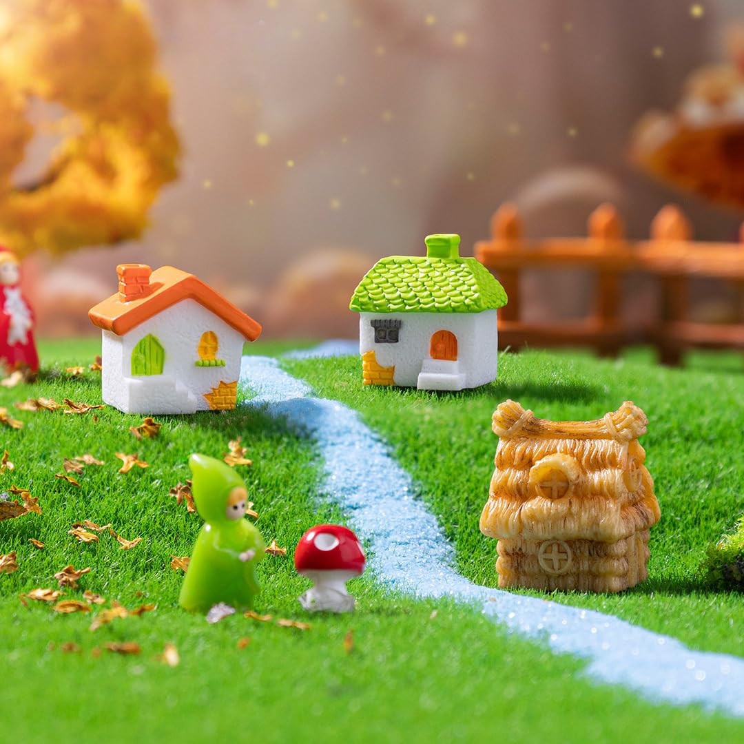 EMiEN 5 Pieces Mini House Miniature Ornament Kits,Miniature Ornament for DIY Dollhouse Decoration Fairy Garden Plant Décor