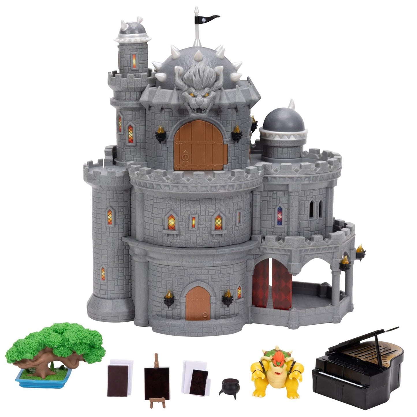 The Super Mario Galaxy Movie - 12" Deluxe Three-Story Bowser Castle Playset with 1.5” Bowser Figure, Piano, Bonsai Tree, Heat-Activated Paintings
